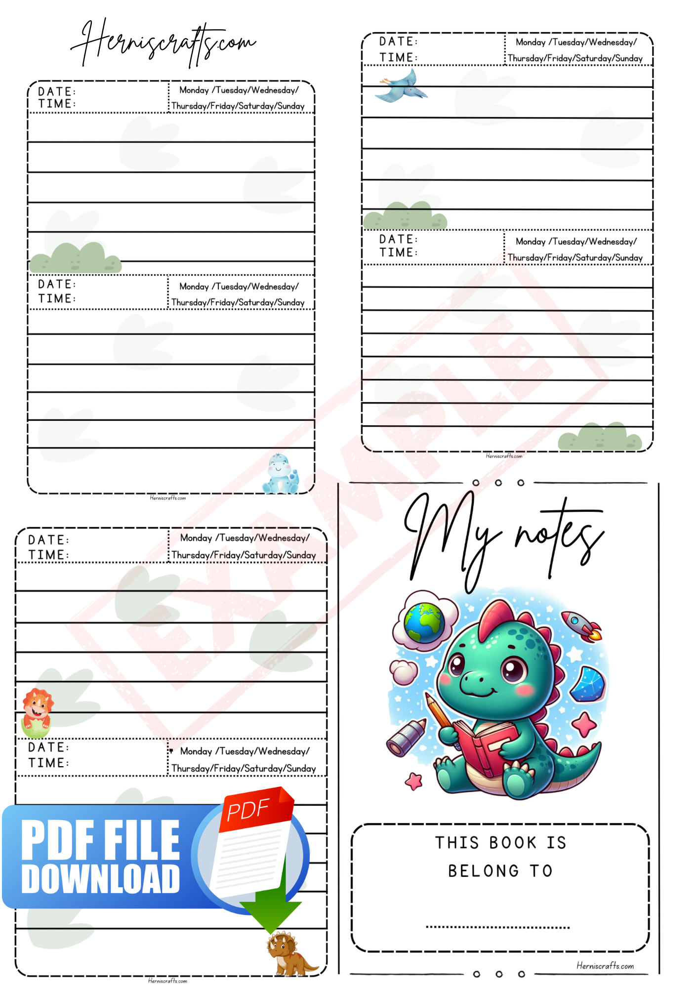 Notes template dinosaur theme