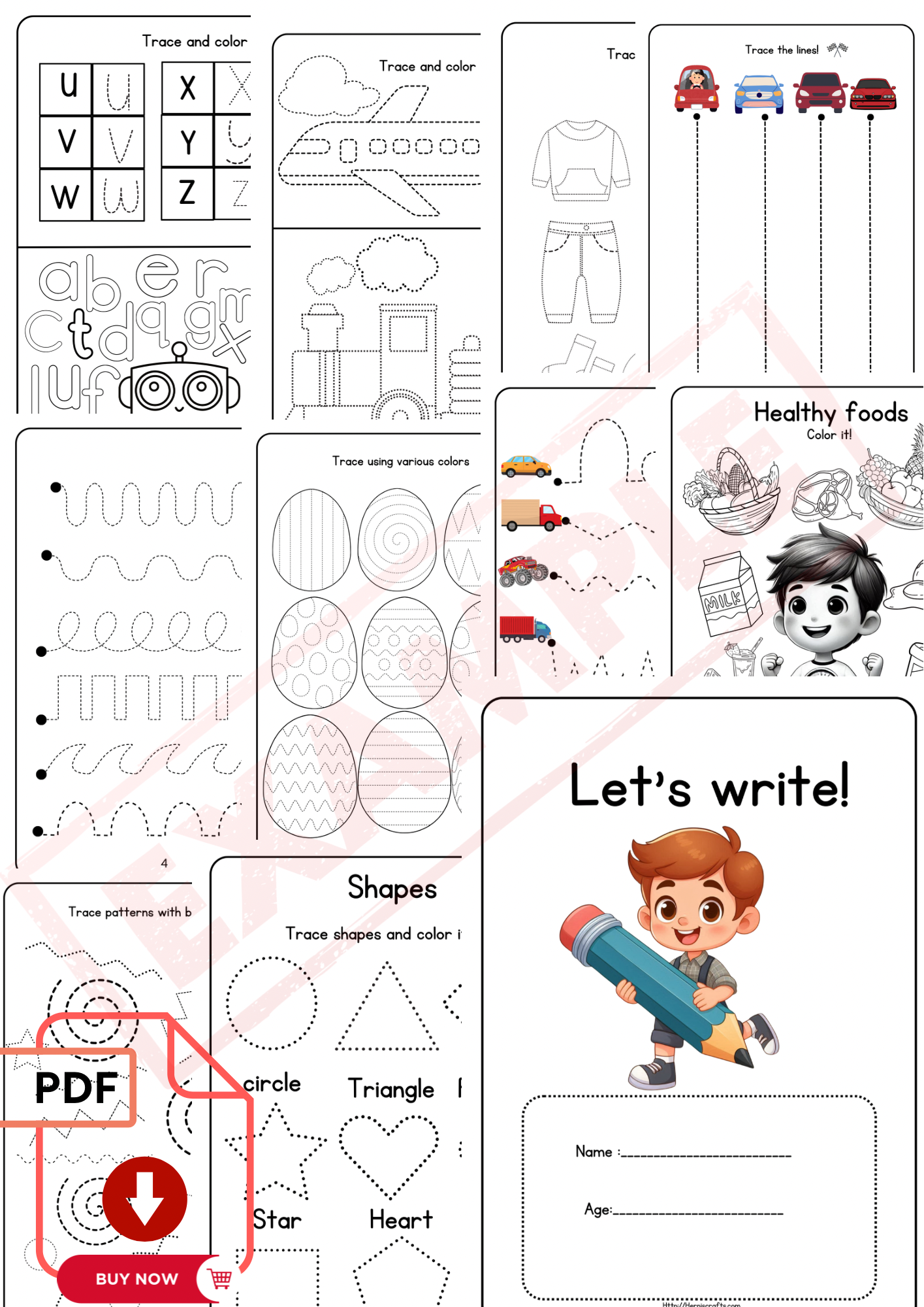 Preschool kids tracing and coloring worksheets