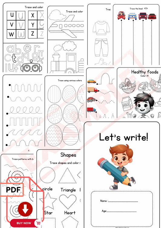 Preschool kids tracing and coloring worksheets